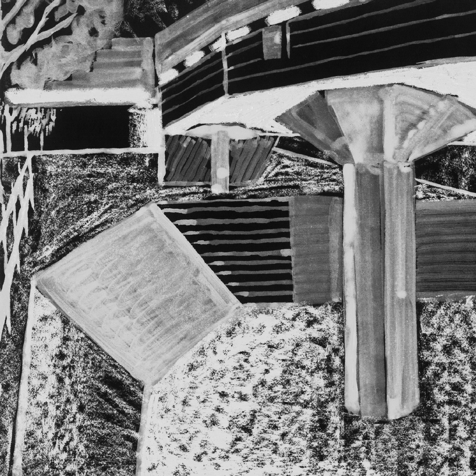 black and white collage artwork of Southbank in London by Casey Jones