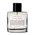 Perfume bottle with a label on a white background