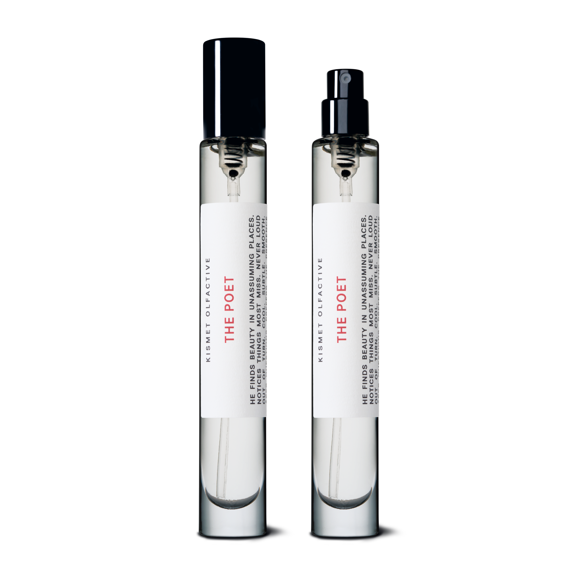 Two perfume bottles labeled 'The Poet' by Kiehl's on a white background