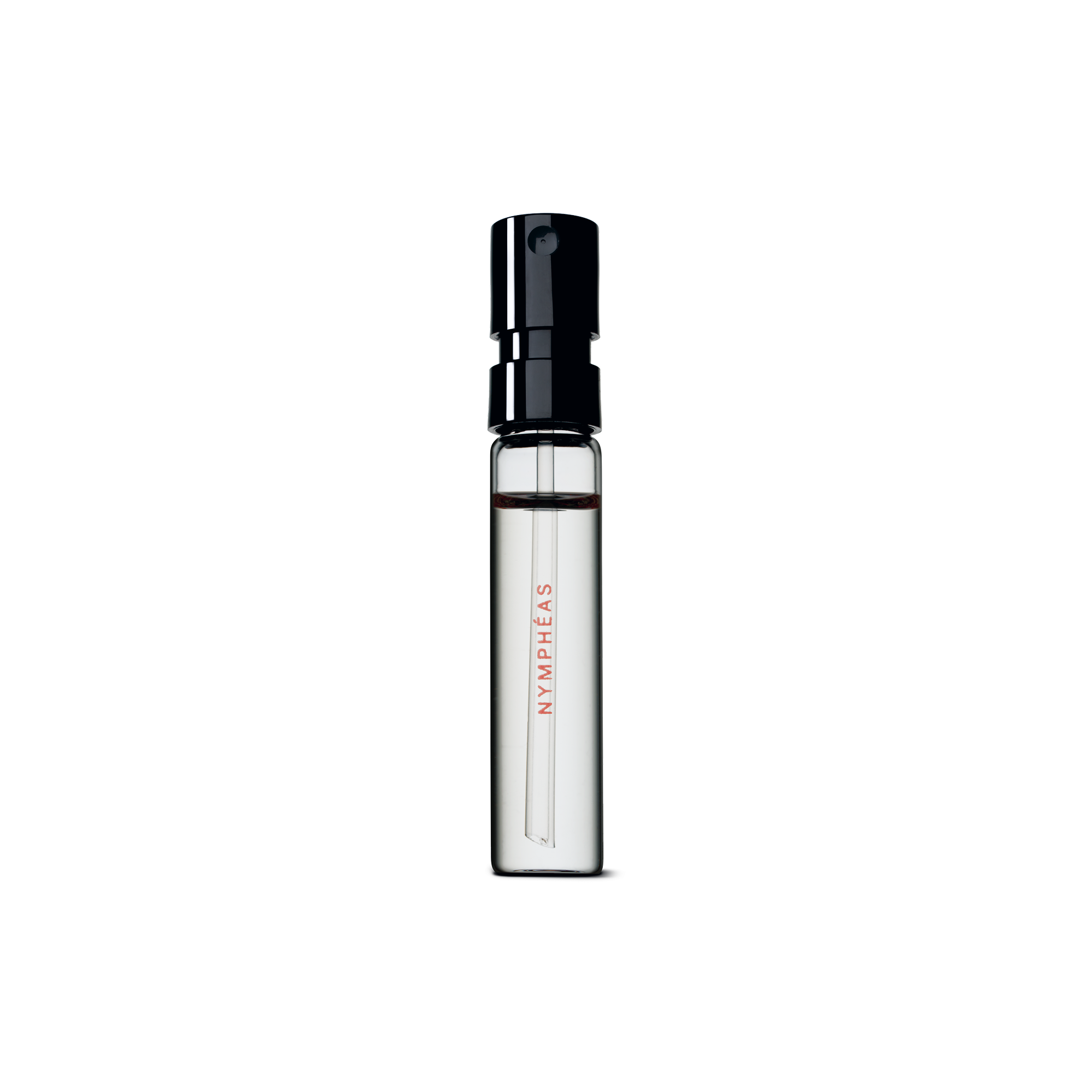 Nympheas Clear spray bottle with black top on a white background